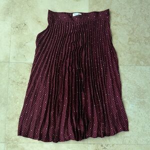 Pleated Polka Dot Midi Skirt - Wine